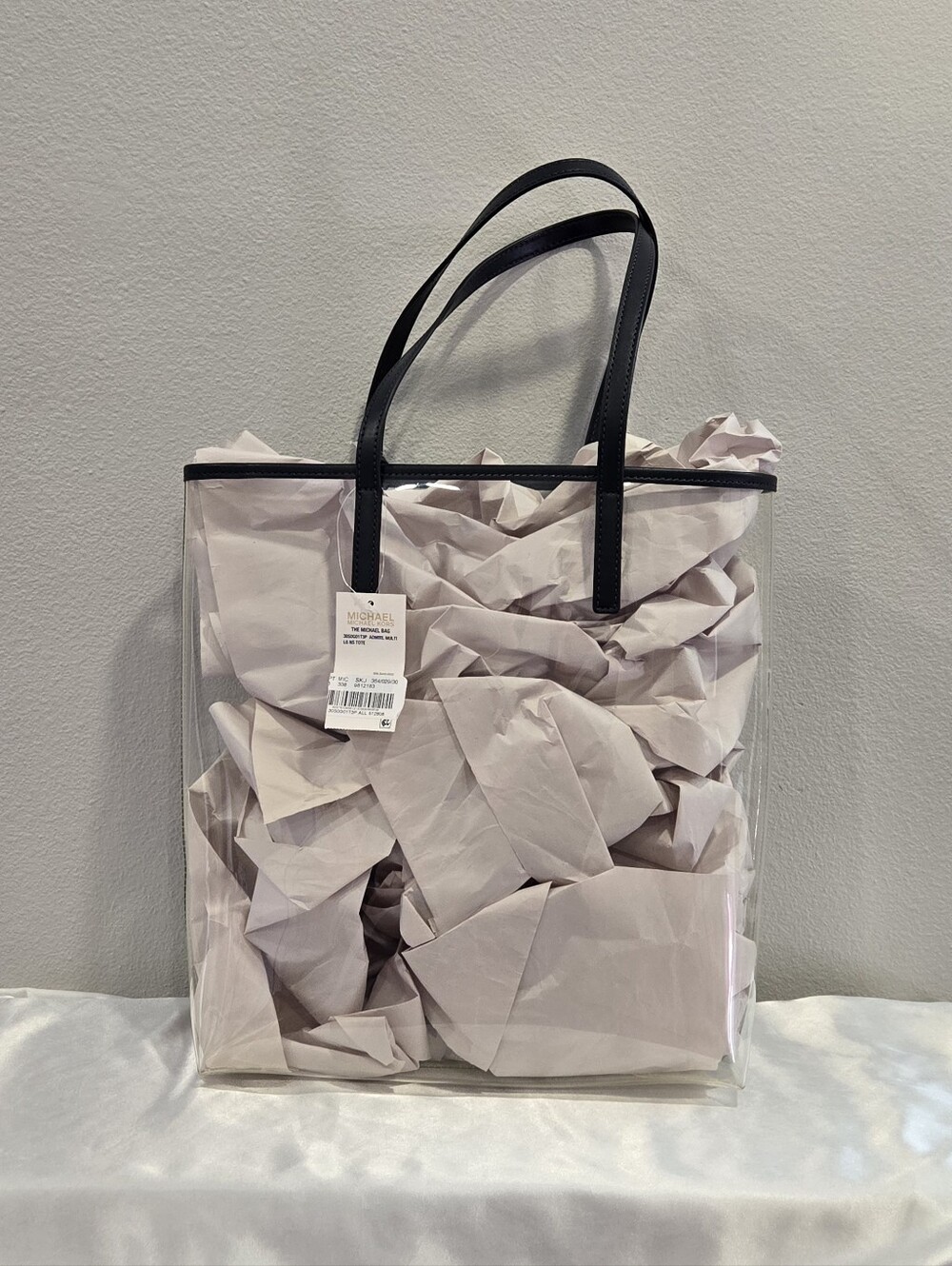 Michael Kors NWT Transparent Tote with Navy Blue Logo and Gold MK Charm - Picture 2 of 10